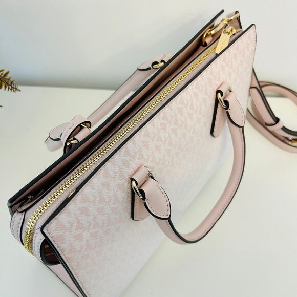 Michael Kors Purse Sheila Medium Ombré Signature Logo Satchel Powder Blush - Picture 6 of 11